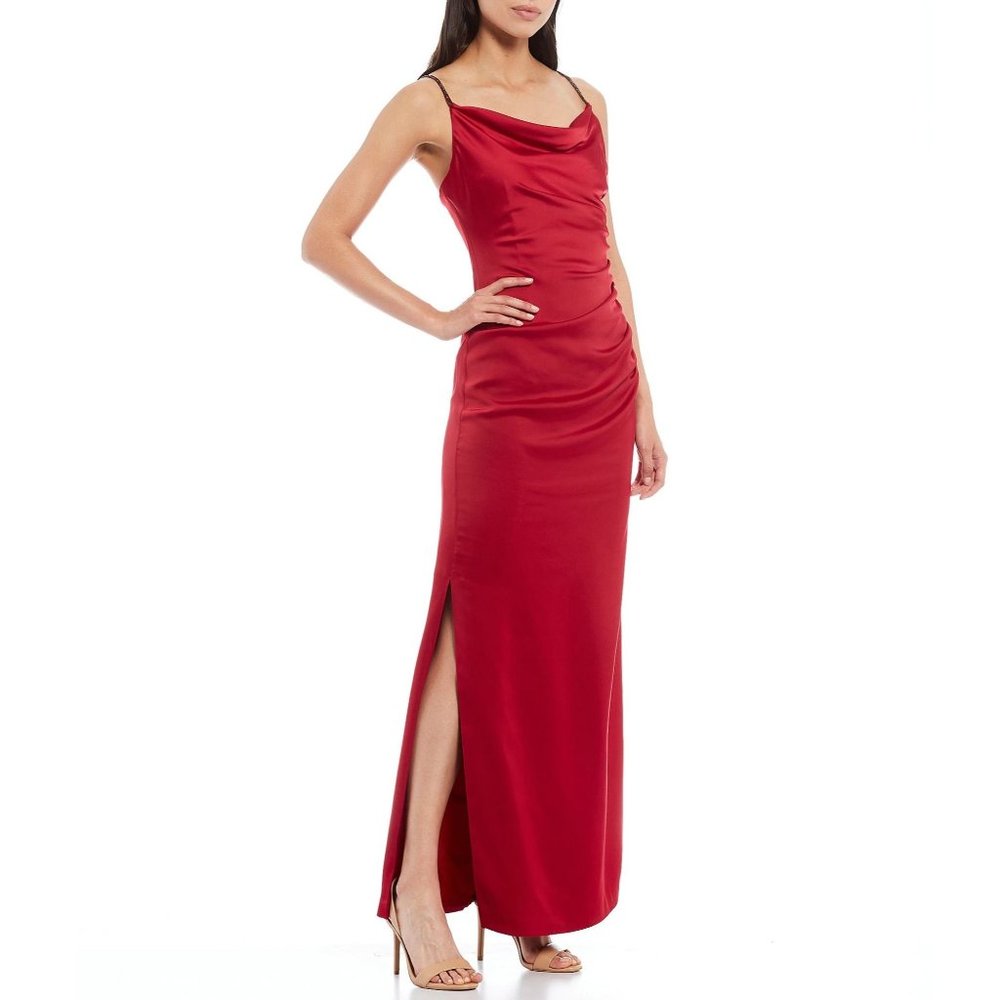 Laundry by Shelli Segal NWT Red Maxi Dress 12 Jewel Strap Satin Gown Event